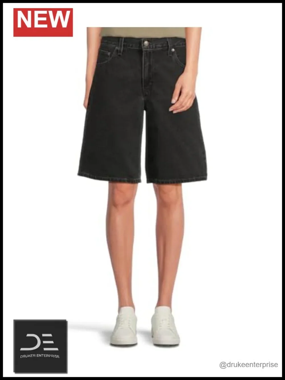 Baggy Denim Jean Shorts Mid-Rise 5-Pocket
